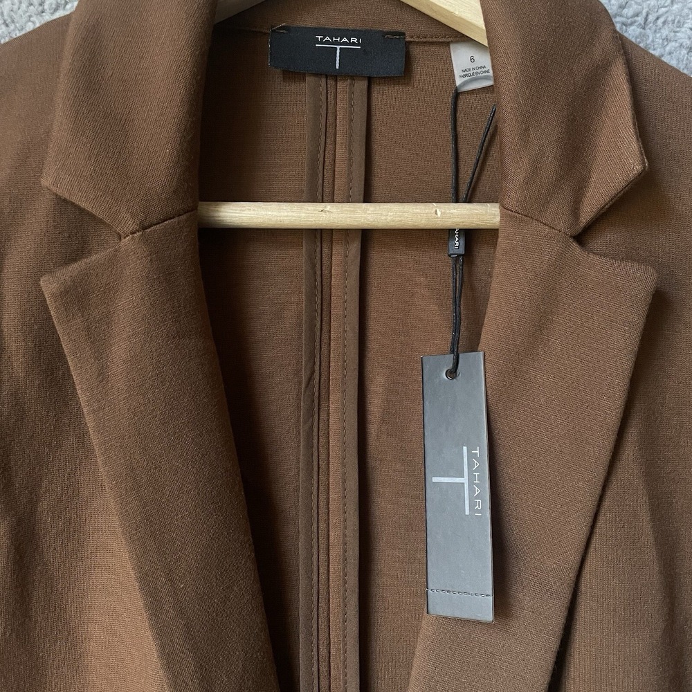 T Tahari Notch Collar Open Blazer Suit Brown Jacket NWT Women's Size Small (6) - Picture 2 of 8